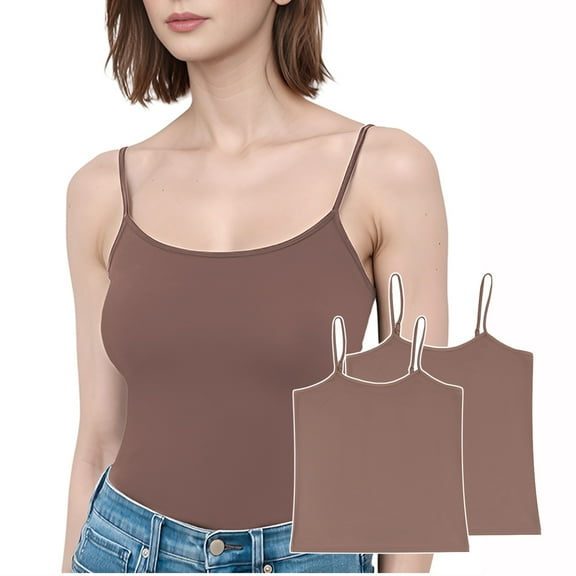 TOPTIE 3 Packs Women Tank Top Going Out Basic Cami Shirt Adjustable Spaghetti Straps Cool Touch Fabric-Brown-XS