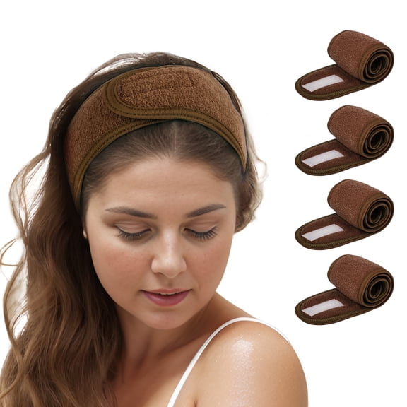 TOPTIE 4Pcs Spa Facial Headband Skincare Makeup Head Wrap Adjustable Terry Cloth Head Band for Washing Face (Brown)
