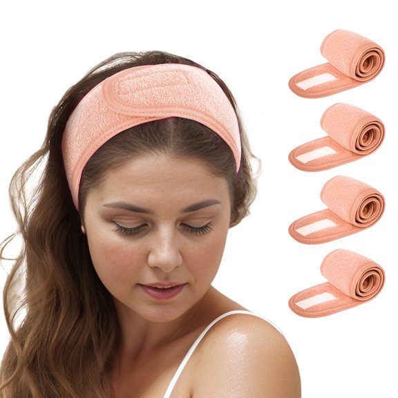 TOPTIE 4Pcs Spa Facial Headband Skincare Makeup Head Wrap Adjustable Terry Cloth Head Band for Washing Face (Orange)