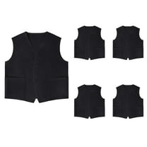 TOPTIE 5 Pack Button Up Waistcoat Two Pocket Unisex Vest Volunteer Work Vest-Black-XL