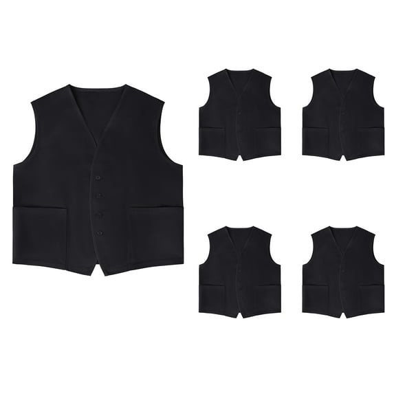 TOPTIE 5 Pack Button Up Waistcoat Two Pocket Unisex Vest Volunteer Work Vest-Black-XL