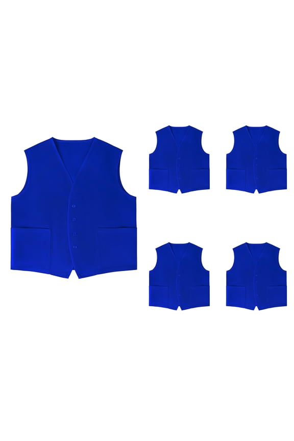 5 Pack Button Up Waistcoat Two Pocket Unisex Vest Volunteer Work Vest-Blue-L