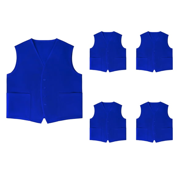 TOPTIE 5 Pack Button Up Waistcoat Two Pocket Unisex Vest Volunteer Work Vest-Blue-S