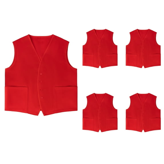 TOPTIE 5 Pack Button Up Waistcoat Two Pocket Unisex Vest Volunteer Work Vest-Red-XL