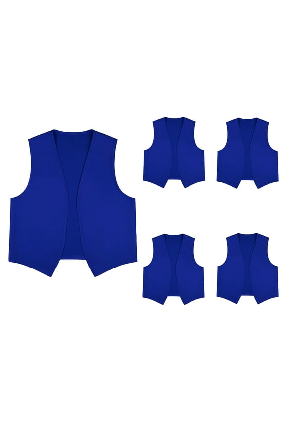 5 Pack No Pocket Unisex Vest Peasant Costume Vest Volunteer Work Vest-Blue-XL