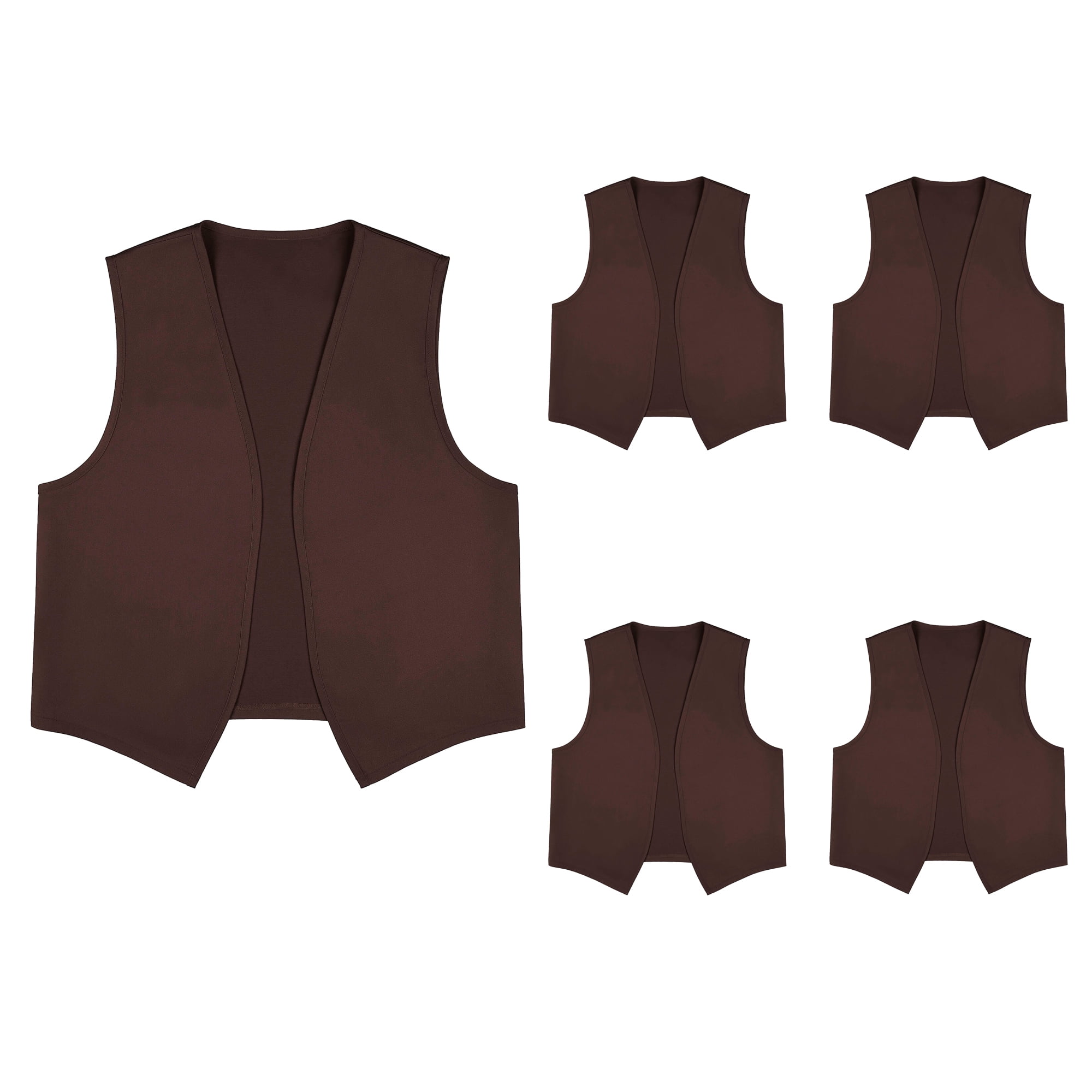 TOPTIE 5 Pack No Pocket Unisex Vest Peasant Costume Vest Volunteer Work Vest-Brown-3XL
