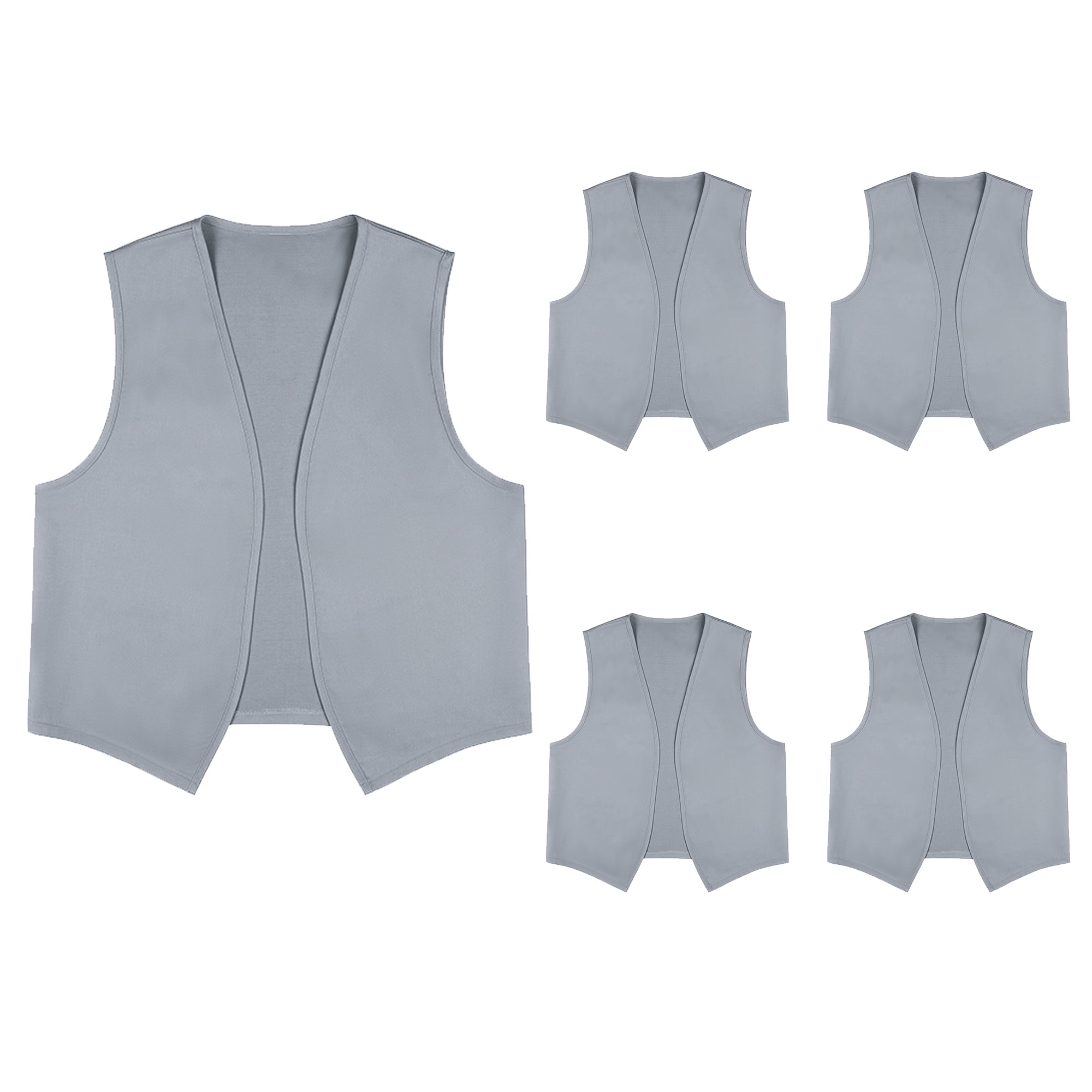 TOPTIE 5 Pack No Pocket Unisex Vest Peasant Costume Vest Volunteer Work Vest-Gray-XL
