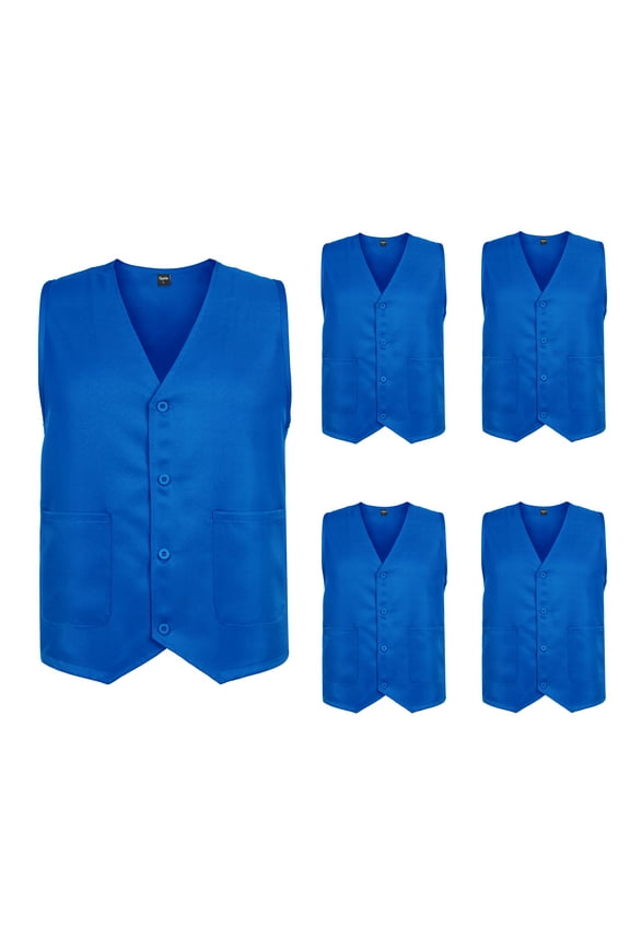 5 Pack Unisex Work Vest Button Up Vest Volunteer Activity Supermarket Uniform-Blue-3XL