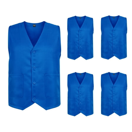 TOPTIE 5 Pack Unisex Work Vest Button Up Vest Volunteer Activity Supermarket Uniform-Blue-XL