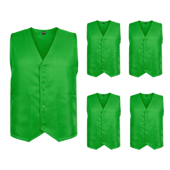 TOPTIE 5 Pack Unisex Work Vest Button Up Vest Volunteer Activity Supermarket Uniform-Green-L