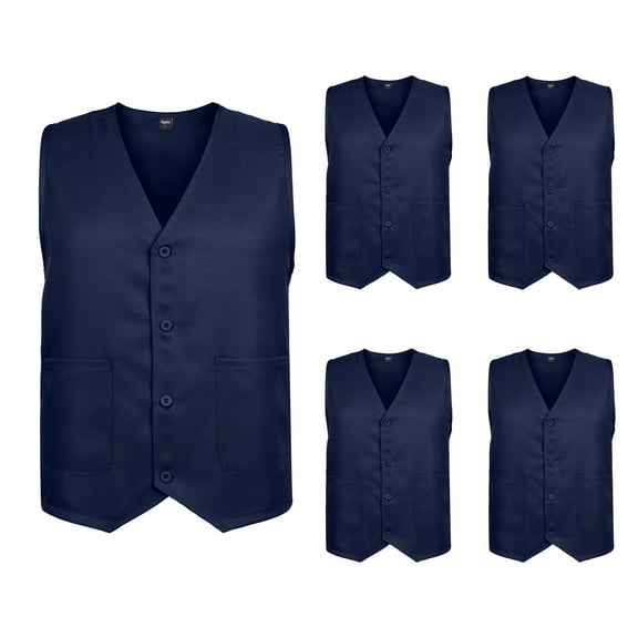 TOPTIE 5 Pack Unisex Work Vest Button Up Vest Volunteer Activity Supermarket Uniform-Navy Blue-L