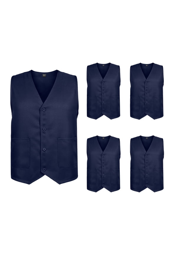 5 Pack Unisex Work Vest Button Up Vest Volunteer Activity Supermarket Uniform-Navy Blue-M