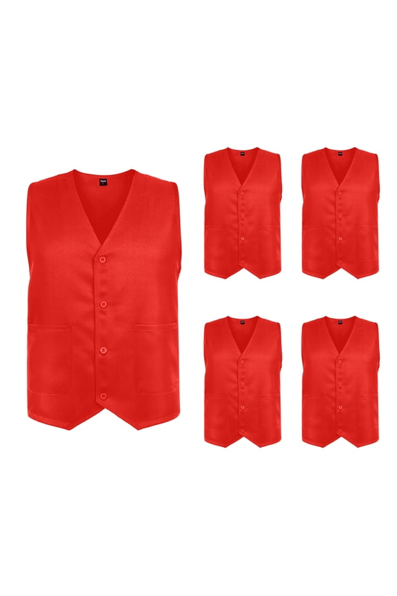 5 Pack Unisex Work Vest Button Up Vest Volunteer Activity Supermarket Uniform-Red-3XL