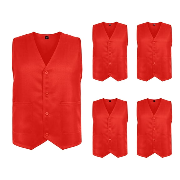 TOPTIE 5 Pack Unisex Work Vest Button Up Vest Volunteer Activity Supermarket Uniform-Red-XL