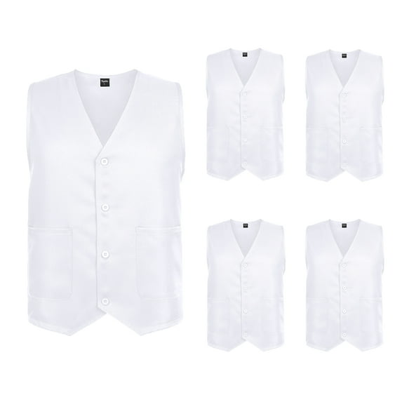 TOPTIE 5 Pack Unisex Work Vest Button Up Vest Volunteer Activity Supermarket Uniform-White-M