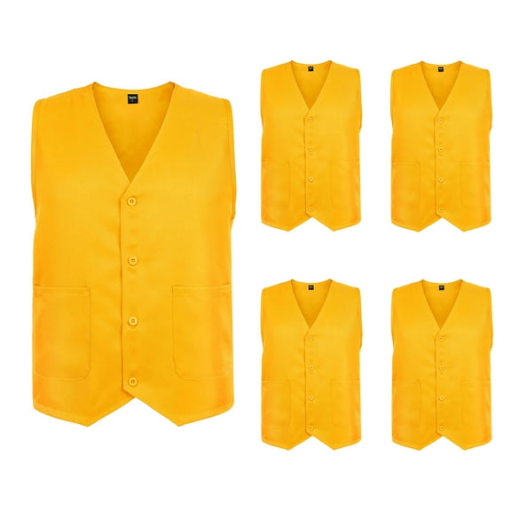 TOPTIE 5 Pack Unisex Work Vest Button Up Vest Volunteer Activity Supermarket Uniform-Yellow-S