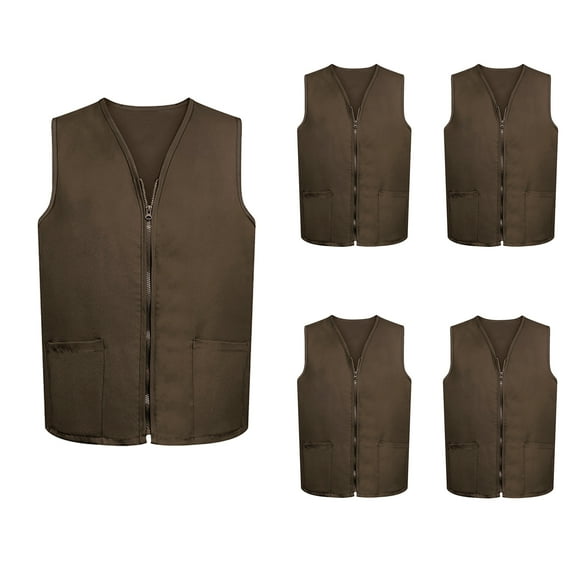 TOPTIE 5 Pack Volunteer Vest Waiter Bartender Work Uniform, Supermarket Clerk Workwear-Coffee-S