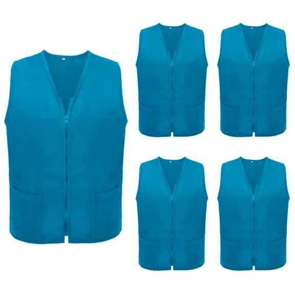 TOPTIE 5 Pack Volunteer Vest Waiter Bartender Work Uniform, Supermarket Clerk Workwear-Light Blue-M