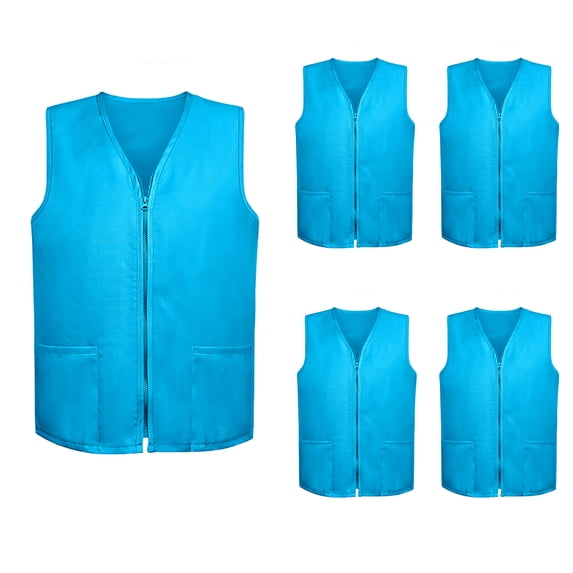 TOPTIE 5 Pack Volunteer Vest Waiter Bartender Work Uniform, Supermarket Clerk Workwear-Light Blue-S