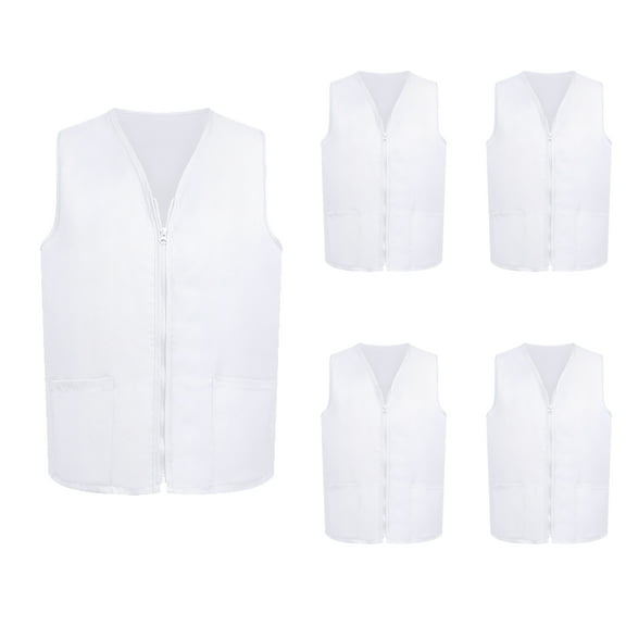 TOPTIE 5 Pack Volunteer Vest Waiter Bartender Work Uniform, Supermarket Clerk Workwear-White-L