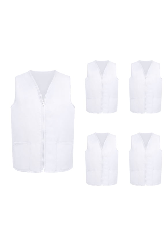 5 Pack Volunteer Vest Waiter Bartender Work Uniform, Supermarket Clerk Workwear-White-M