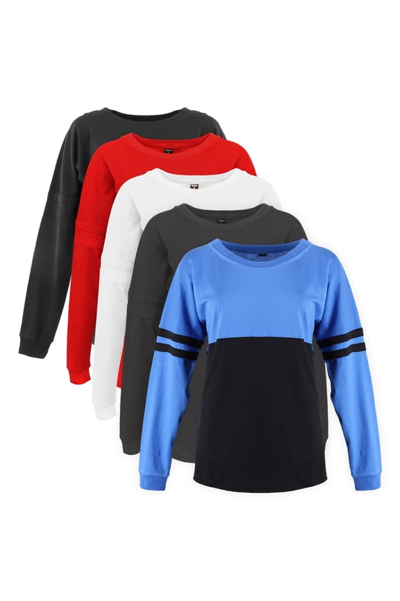 5 Pack Women's Pom Pom Jersey Youth Game Day Jersey Long Sleeve T-Shirts-Assorted-XS