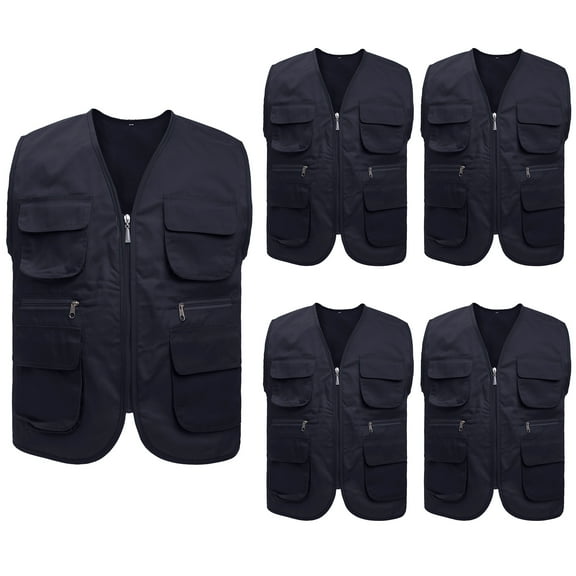TOPTIE 5 Packs Supermarket Work Vest Volunteer Activity Event Waistcoat with Pockets-Black-L