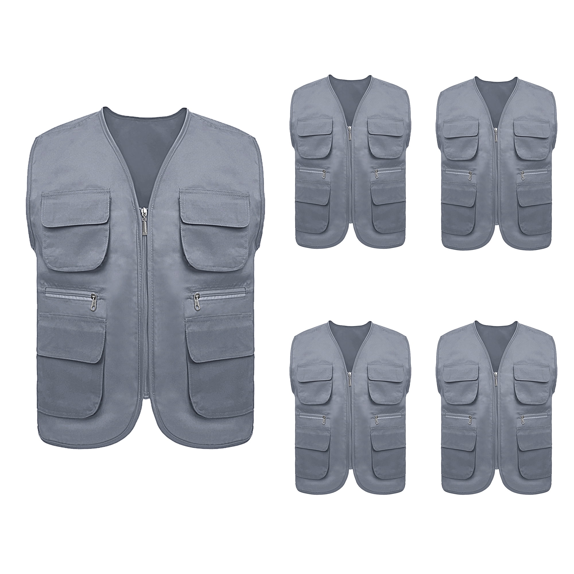 TOPTIE 5 Packs Supermarket Work Vest Volunteer Activity Event Waistcoat with Pockets-Gray-XL
