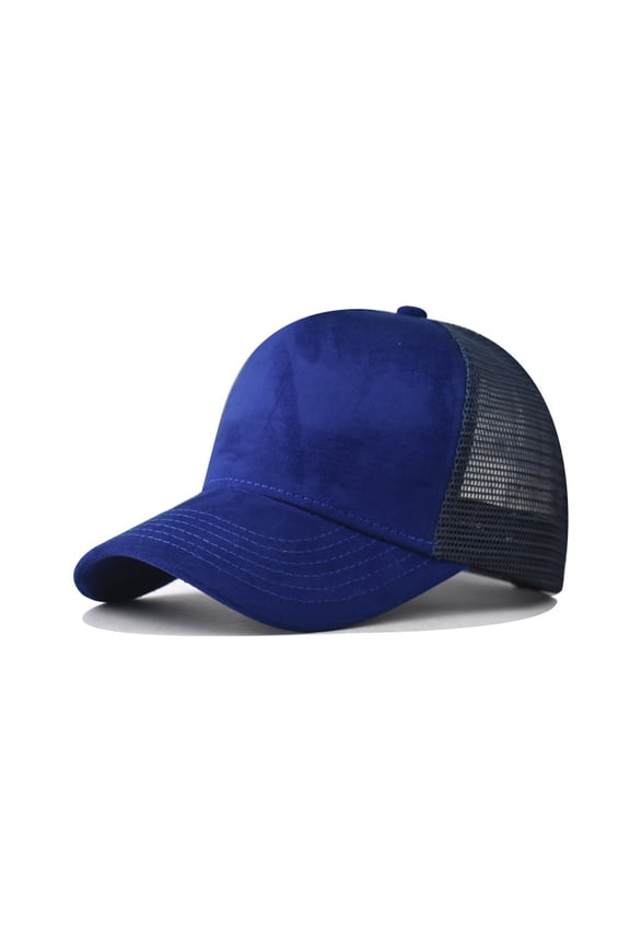 5 Panel Baseball Cap Suede Front Mesh Back Adjustable Unisex Snapback Hat-Blue