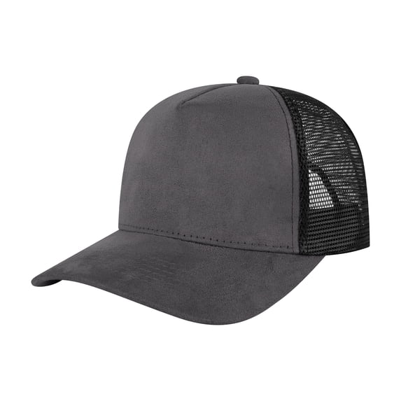 TOPTIE 5 Panel Baseball Cap Suedette Front Mesh Back Adjustable Unisex Snapback Hat-Gray