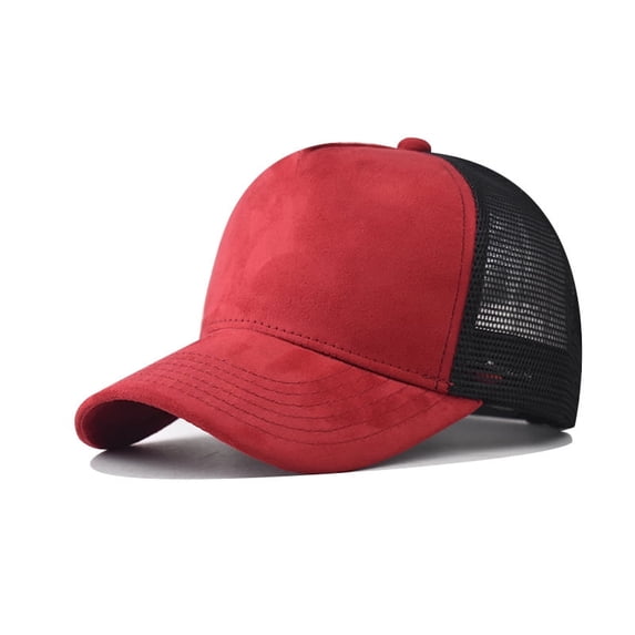 TOPTIE 5 Panel Baseball Cap Suede Front Mesh Back Adjustable Unisex Snapback Hat-Red