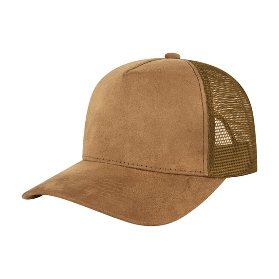 TOPTIE 5 Panel Baseball Cap Suedette Front Mesh Back Adjustable Unisex Snapback Hat-Camel