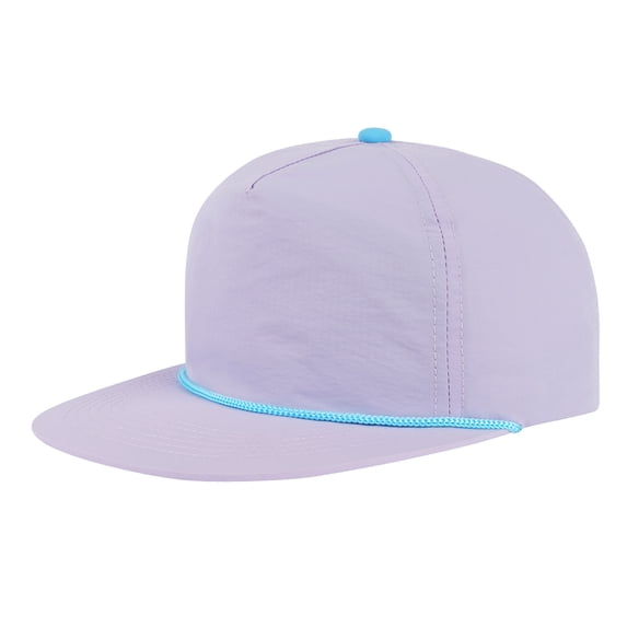 TOPTIE 5-Panel Rope Snapback Baseball Cap, Adjustable Flat Brim Hat, Quick Dry Soft Top Cap for Men Women Outdoor - Light Purple/Light Blue