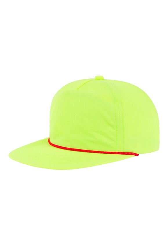 5-Panel Rope Snapback Baseball Cap, Adjustable Flat Brim Hat, Quick Dry Soft Top Cap for Men Women Outdoor - Yellow/Red