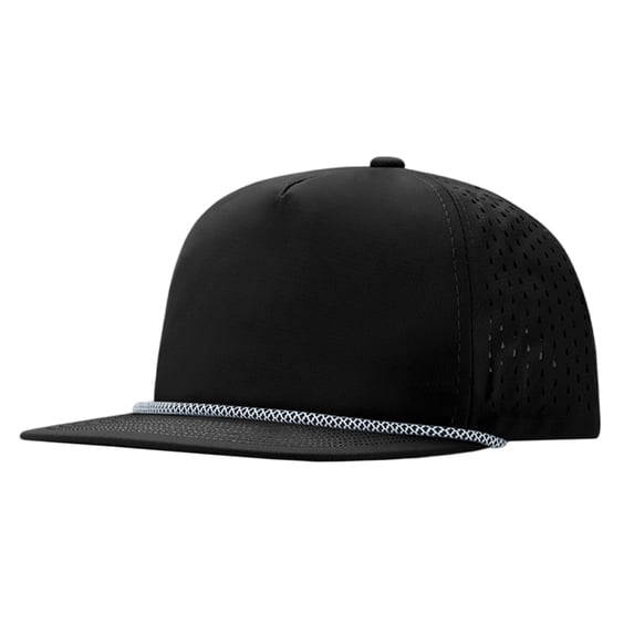 TOPTIE 5 Panel Trucker Cap Flat Bill Structured Baseball Cap Quick Dry Sun Hat-Black