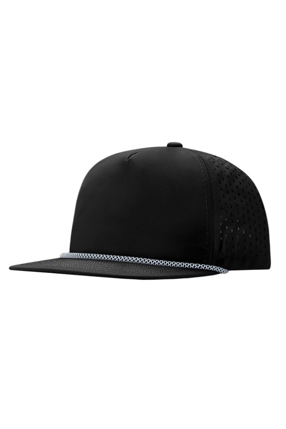 5 Panel Trucker Cap Flat Bill Structured Baseball Cap Quick Dry Sun Hat-Black