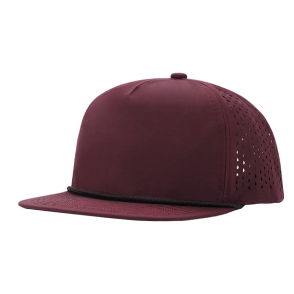 TOPTIE 5 Panel Trucker Cap Flat Bill Structured Baseball Cap Quick Dry Sun Hat-Maroon