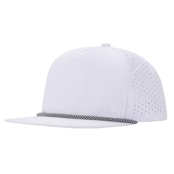 TOPTIE 5 Panel Trucker Cap Flat Bill Structured Baseball Cap Quick Dry Sun Hat-White