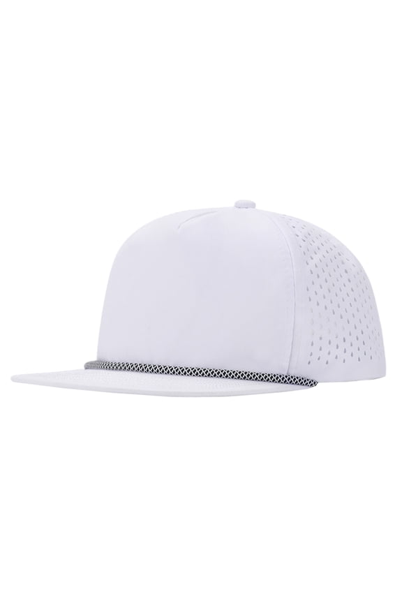 5 Panel Trucker Cap Flat Bill Structured Baseball Cap Quick Dry Sun Hat-White