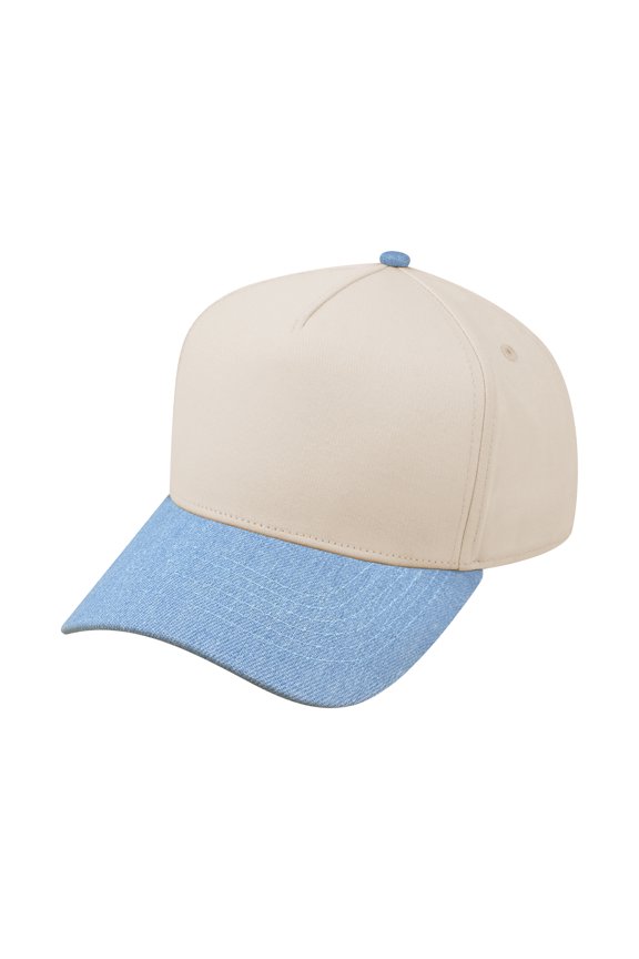 5 Panel Trucker Cap Snapback Mid Profile Cotton Sun Hat Adult-Denim Beige