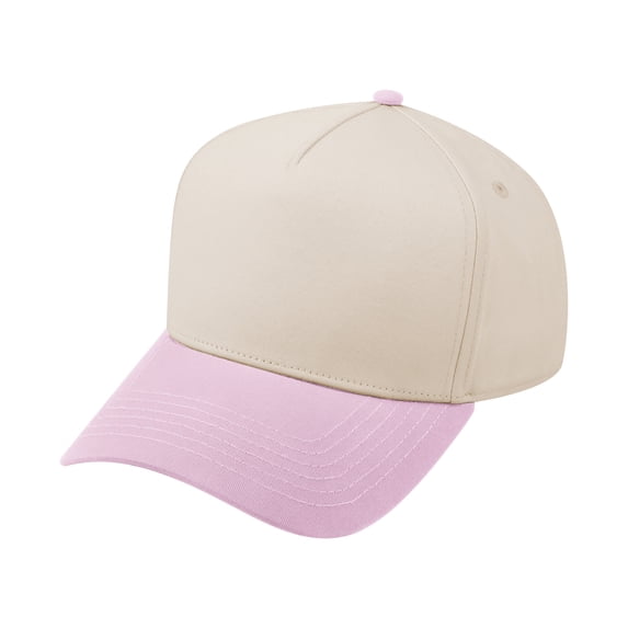 TOPTIE 5 Panel Trucker Cap Snapback Mid Profile Cotton Sun Hat Adult-Pink Beige
