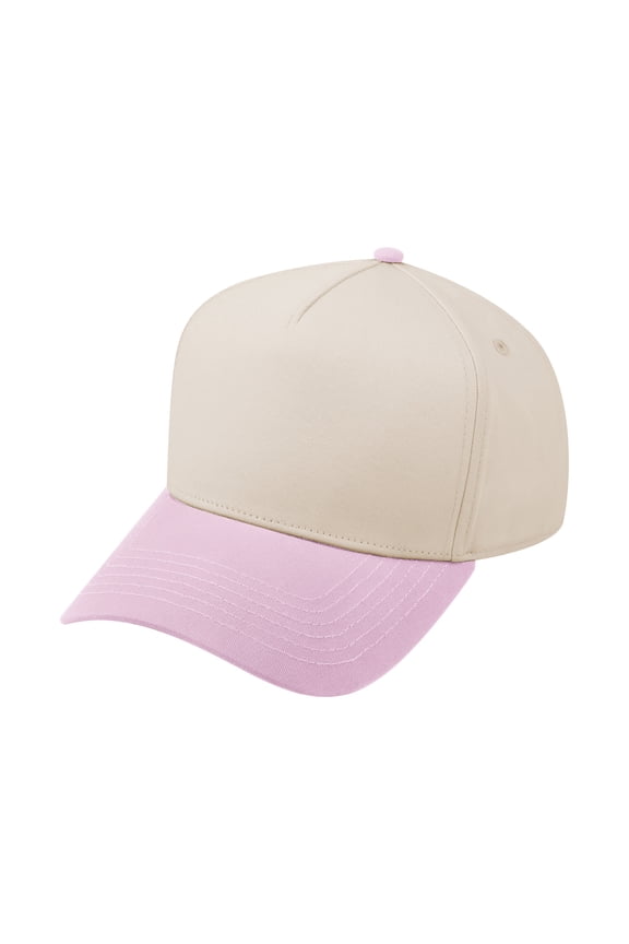 5 Panel Trucker Cap Snapback Mid Profile Cotton Sun Hat Adult-Pink Beige
