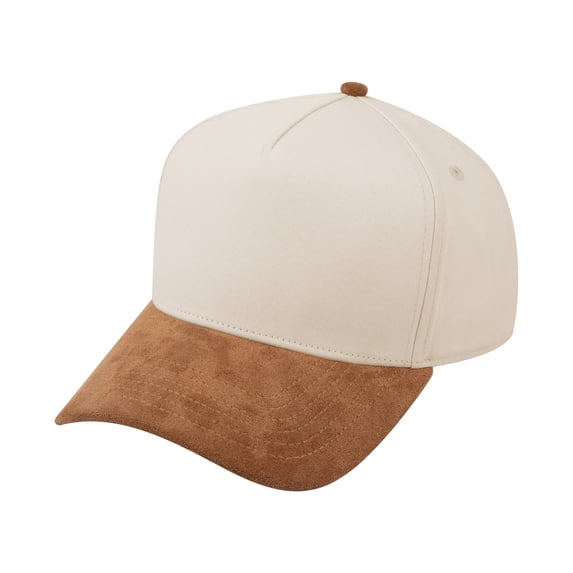 TOPTIE 5 Panel Trucker Cap Snapback Mid Profile Cotton Sun Hat Adult-Suedette Caramel Beige