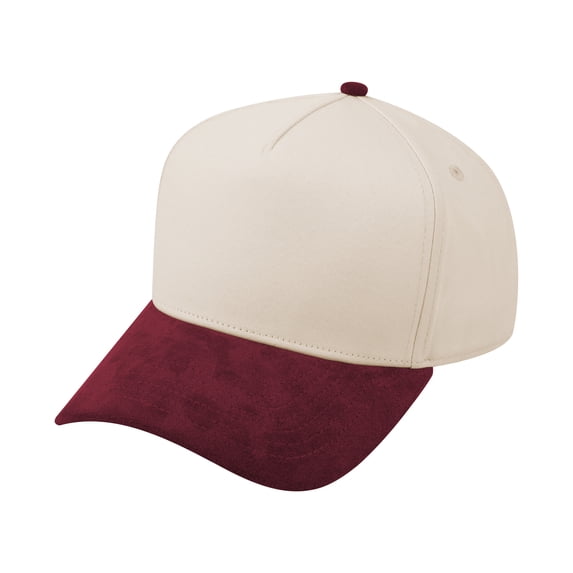 TOPTIE 5 Panel Trucker Cap Snapback Mid Profile Cotton Sun Hat Adult-Suedette Maroon Beige
