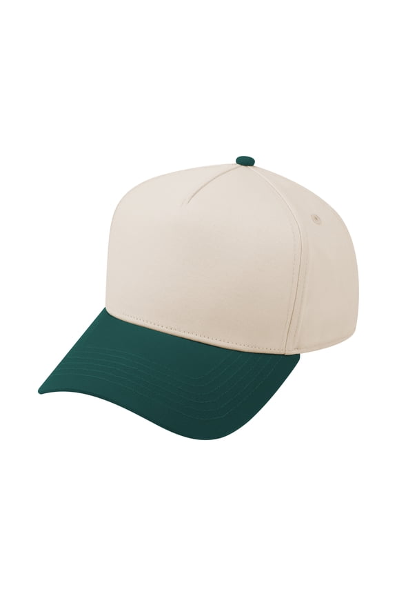 5 Panel Trucker Cap Snapback Mid Profile Cotton Sun Hat Adult-Dark Green Beige