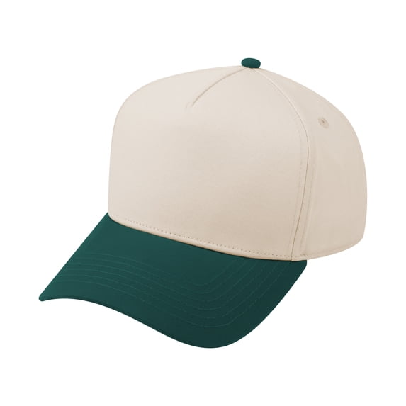 TOPTIE 5 Panel Trucker Cap Snapback Mid Profile Cotton Sun Hat Adult-Dark Green Beige