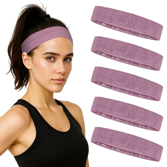 TOPTIE 5 Pcs Knit Headband Non-Slip for Workout, Pink Athletic Sweatband Headband for Men Women Running Yoga Sport