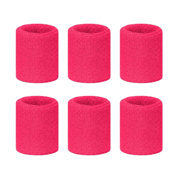 TOPTIE 6 Pack Neon Sweat Wristbands for Sport Events, Terry Cloth Arm Bands Wrist Sweatband for Basketball - Neon Pink