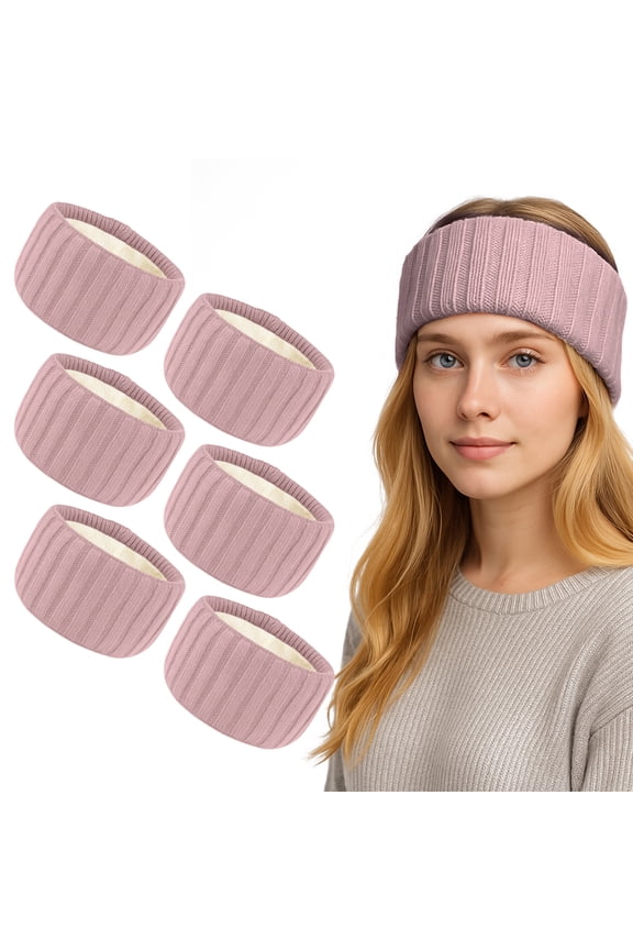 6 Pack Winter Ear Warmers Headbands for Cold Weather, Pink Elastic Knitted Ear Muffs Fleece Headband for Winter