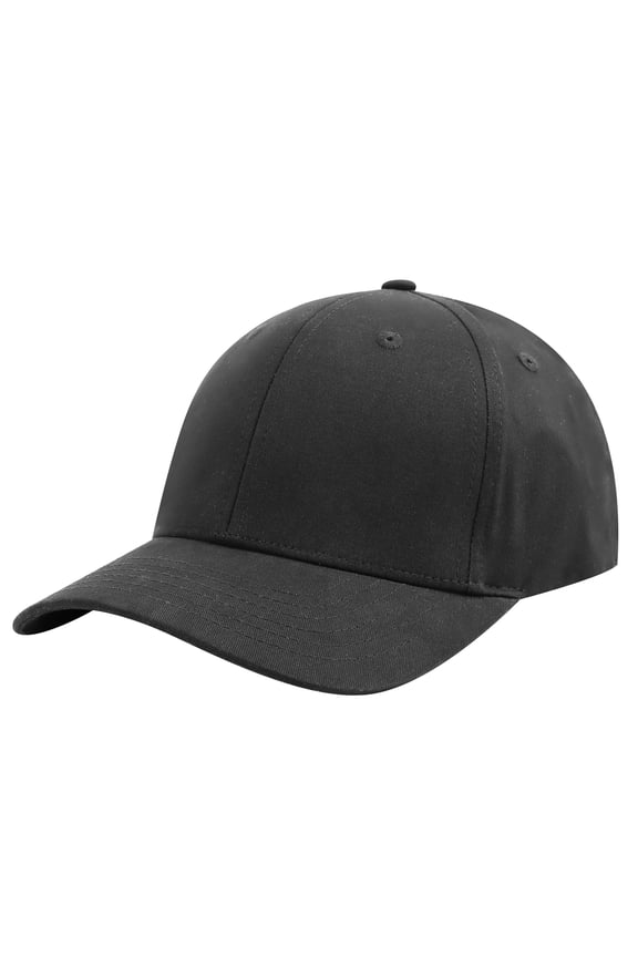 6 Panel Baseball Cap Enclosed Back Fitted Cap Stretchable Size-Black